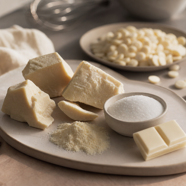 Organic deodorized cocoa butter as a clean neutral base for making white chocolate