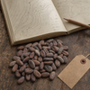 Zorzal cacao beans beside a field notebook with hand-drawn maps